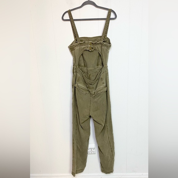 Free People Size Medium Go West Utility Jumpsuit Overalls Army Sage Green Grunge - Picture 3 of 16